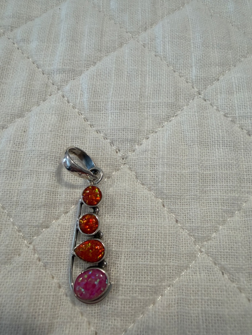 Sterling Silver Pendant with Orange and Pink Opal Accents